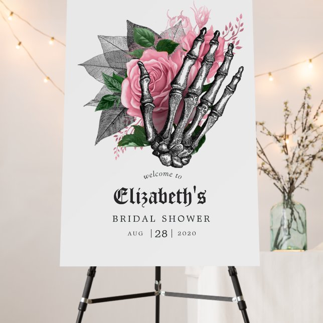 Pink Floral Gothic Skeleton Bridal Shower Welcome Foam Board (In Situ (Stand))