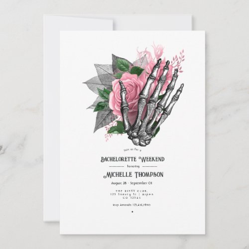 Pink Floral Gothic Skull Bachelorette Weekend Invitation