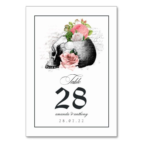 Pink Floral Gothic Skull Table Number