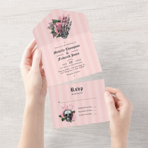 Pink Floral Gothic Wedding All In One Invitation