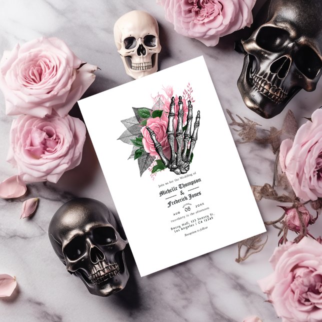 Pink Floral Gothic Wedding QR Code Invitation (Creator Uploaded)