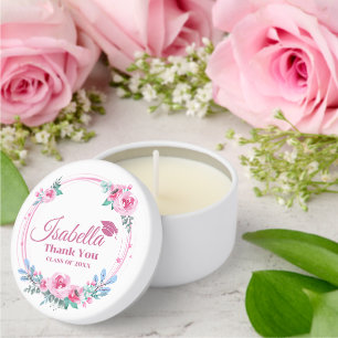 Pink Floral Grad Name Graduation Mini Candle Favors