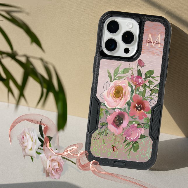 Pink floral Gradient iPhone 15 Pro Max Case ( Pink floral gradient Otterbox iPhone case)