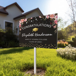 Pink Floral Graduation Congratulations Sign