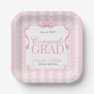Pink Floral Graduation Paper Plates