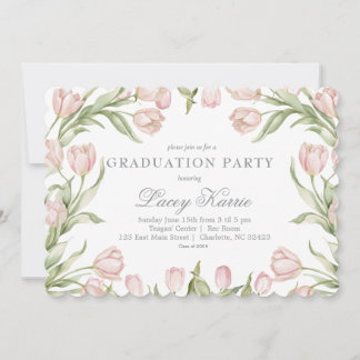 Pink Floral Graduation Party Invitation