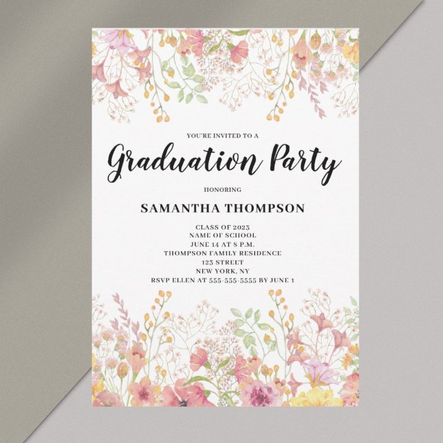 Pink Floral Graduation Party Invitation (Creator Uploaded)