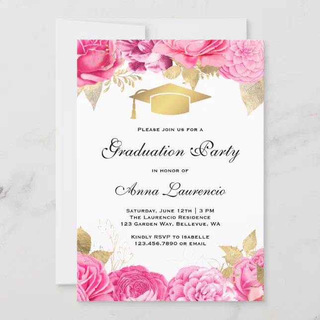 Pink Floral Graduation Party Invitation Zazzle