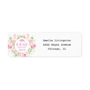 Pink Floral Graduation Return Address Label