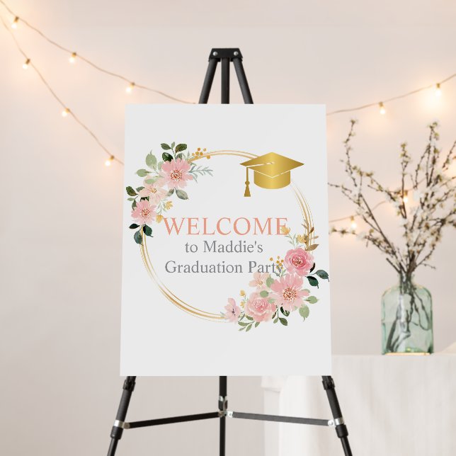 Pink Floral Graduation Welcome Sign (In Situ (Stand))