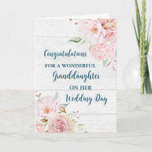 Pink Floral Granddaughter Wedding Congratulations Card