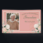 Pink Floral Grandma 90th Birthday Banner<br><div class="desc">Celebrate with this blush pink theme birthday banner. Pop in your favorite photo and that's all there is to it. We'll take it from there!</div>