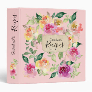 Pink floral grandma's recipe cookbook Binder