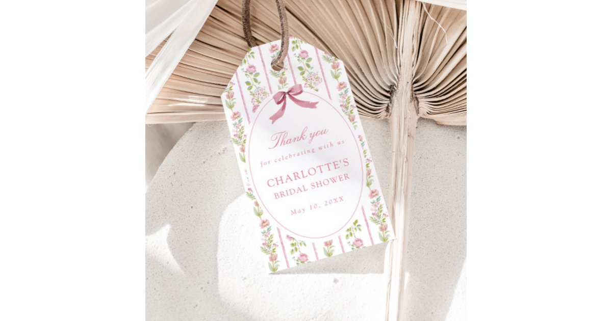 Pink Floral Grandmillennial Bridal Shower Gift Tags | Zazzle