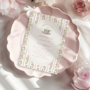 Pink Floral Grandmillennial Bridal Tea Party  Invitation