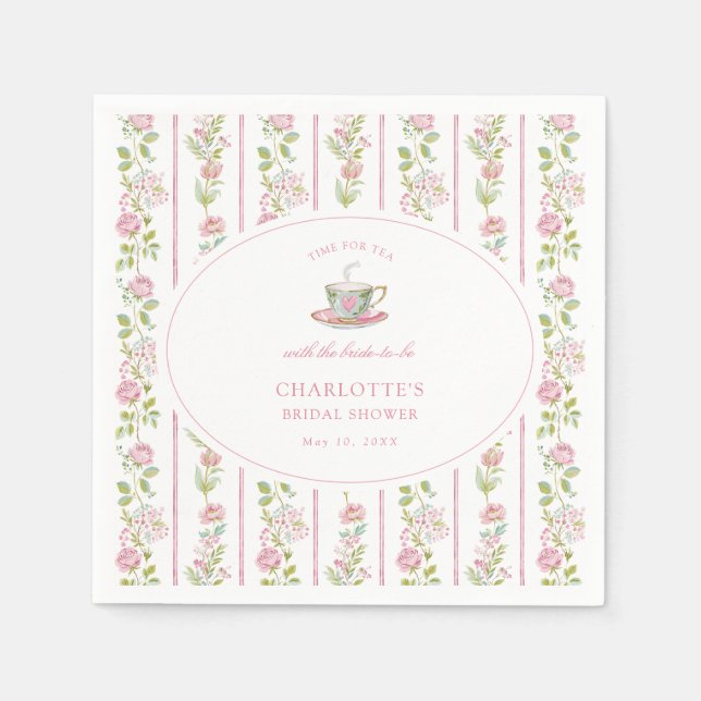 Pink Floral Grandmillennial Bridal Tea Party  Napkins (Front)