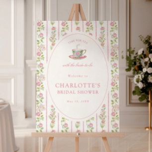 Pink Floral Grandmillennial Bridal Tea Welcome Foam Board