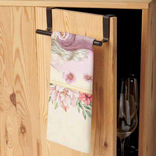 Pink Floral Graphic Artwork, Lady Of Spring Kitchen Towel (Thirds Fold)