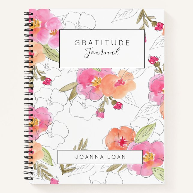 Pink floral gratitude notebook journal (Front)