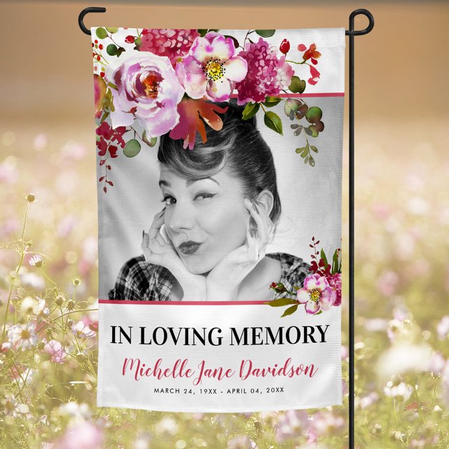 Pink Floral Grave Site Photo Garden Flag (Creator Uploaded)