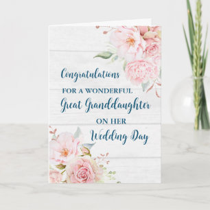 Pink Floral Great Granddaughter Wedding  Card