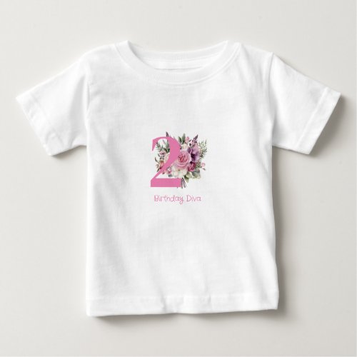pink floral green flowers age birthday t_shirt