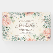 Pink Floral Green Foliage Gold Glitter Birthday 