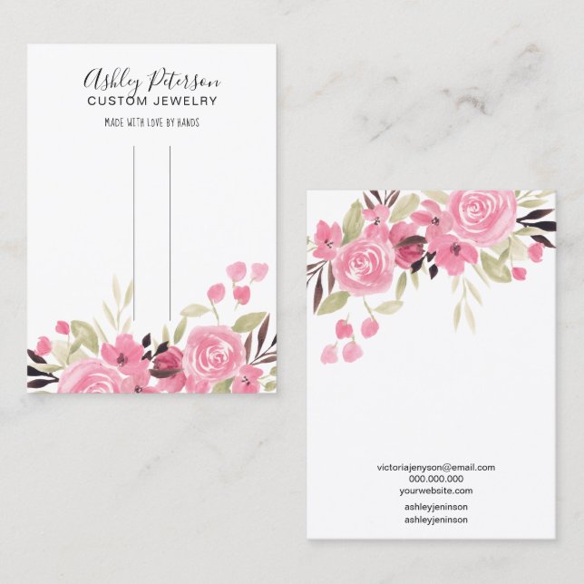 Pink floral green hair clip barrette display  business card (Front/Back)