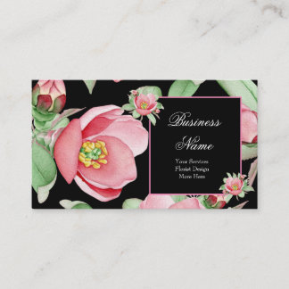 Pink Floral Green Leaves Black Flowers Business Card