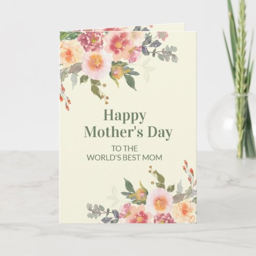 Pink Floral Green Leaves Mothers Day 5 Photo Card