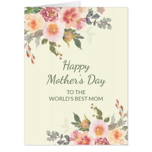 Pink Floral Green Leaves Mothers Day 5 Photo Card