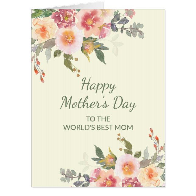 Pink Floral Green Leaves Mother's Day 5 Photo Card (Front)