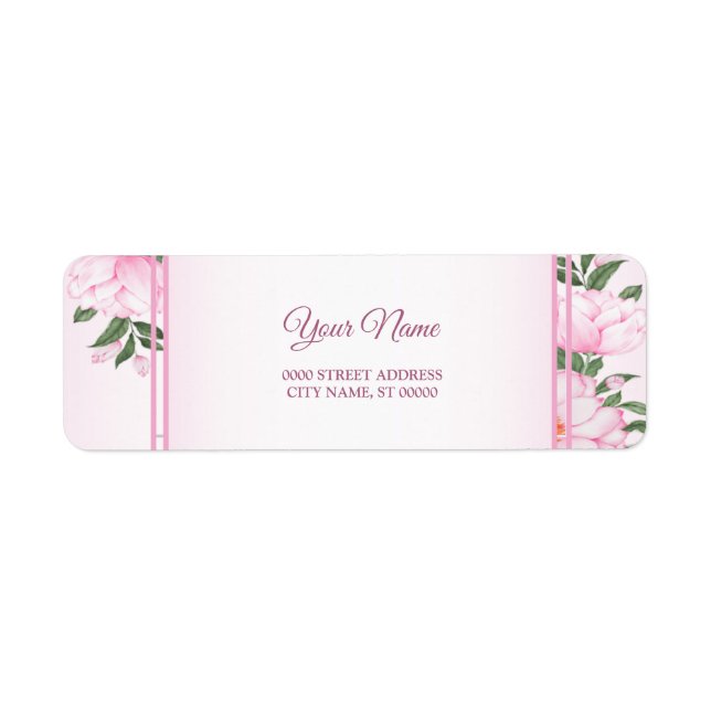 Pink Floral Green Leaves Wedding Return Address Label (Front)