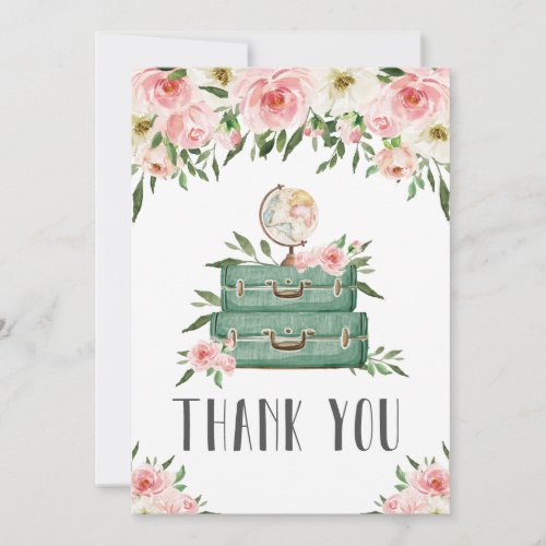 Pink Floral Greenery Adventure Baby Shower Travel  Thank You Card
