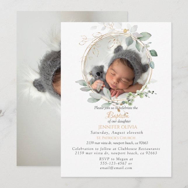 Pink Floral Greenery Baptism Girl Invitation (Front/Back)