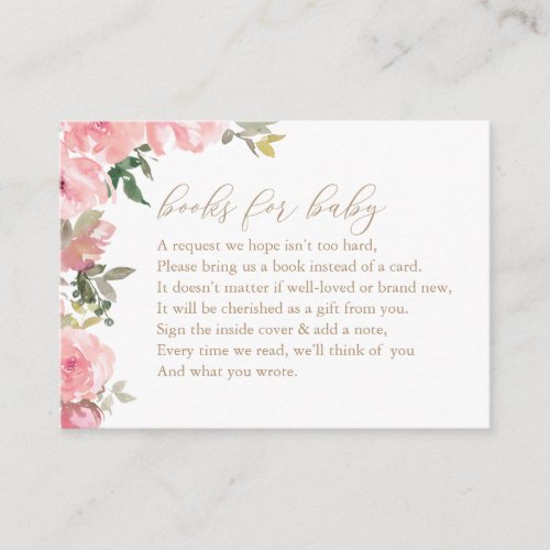 Pink Floral Greenery Books for Baby Book Request Enclosure Card