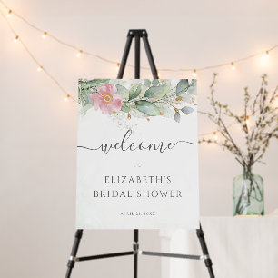Pink Floral Greenery Bridal Shower Welcome Foam Board