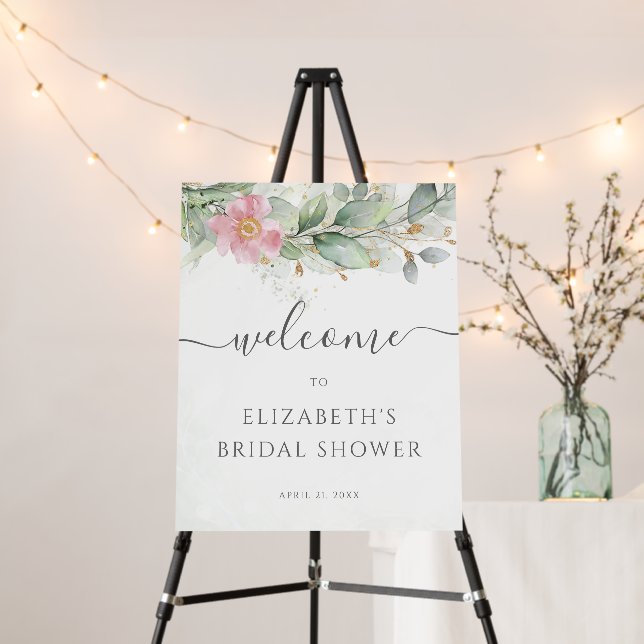 Pink Floral Greenery Bridal Shower Welcome Foam Board (In Situ (Stand))