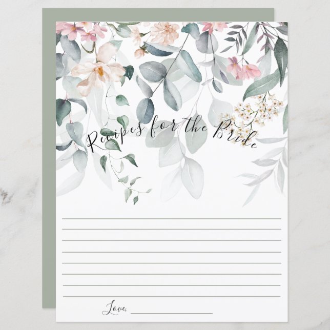 Pink Floral Greenery Bride Recipe  (Front/Back)