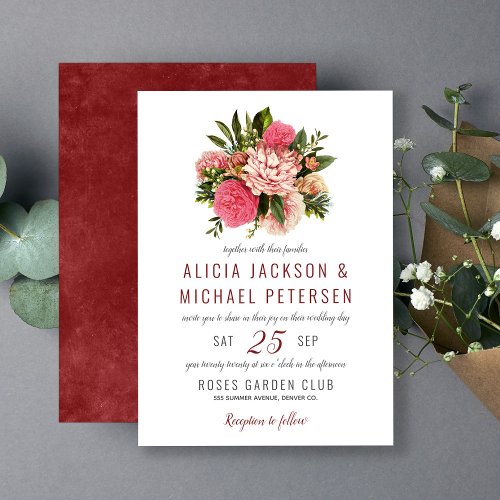 Pink floral greenery elegant rustic boho wedding invitation