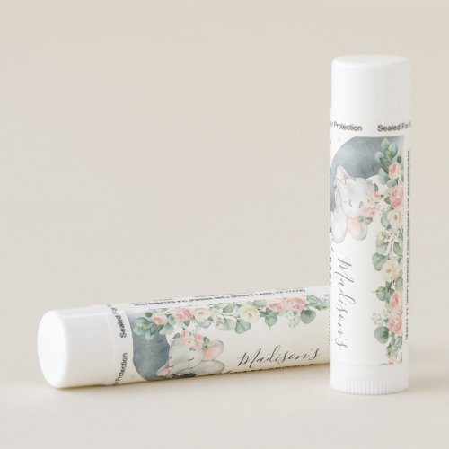 Pink Floral Greenery Elephant Baby Shower Favor Lip Balm