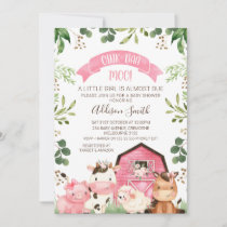 Pink Floral Greenery Farm and Barn Baby Shower  Invitation