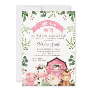 Pink Floral Greenery Farm and Barn Baby Shower  Invitation