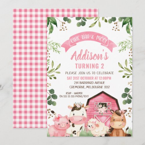Pink Floral Greenery Farm and Barn Birthday