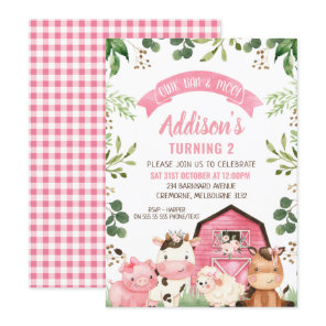 Pink Floral Greenery Farm and Barn Birthday Invitation