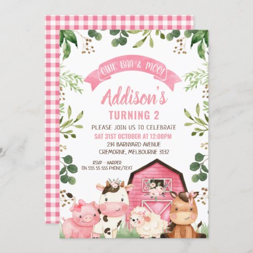 Pink Floral Greenery Farm and Barn Birthday Invitation