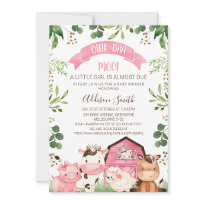 Pink Floral Greenery Farm Barn Baby Shower  Invitation