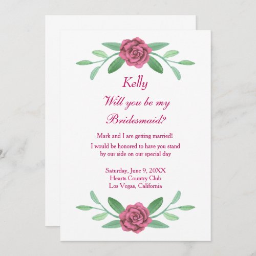 Pink Floral Greenery Foliage Bridesmaid Card
