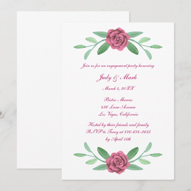 Pink Floral Greenery Foliage Engagement Party Invitation (Front/Back)