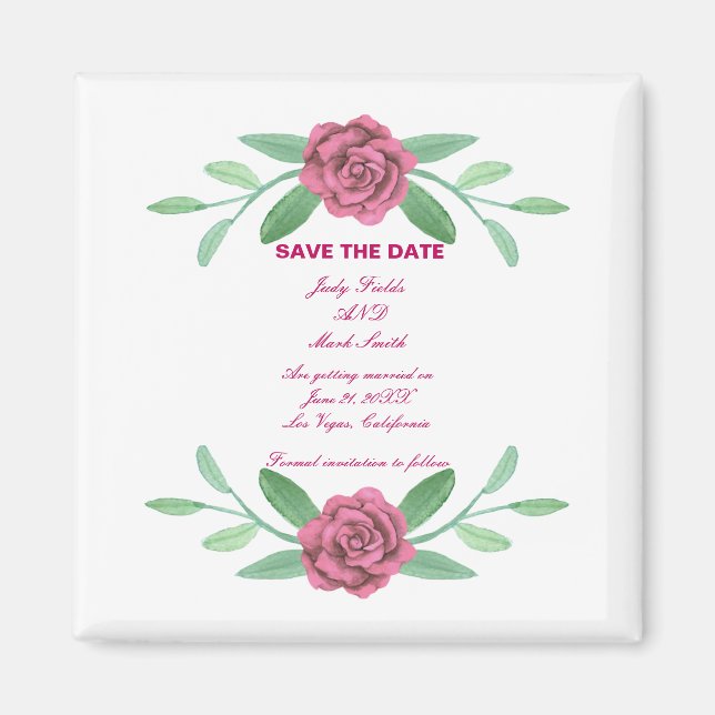 Pink Floral Greenery Foliage Save The Date Magnet (Front)
